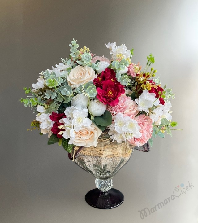 İtalyan Murano Vazoda Yapay Çiçek