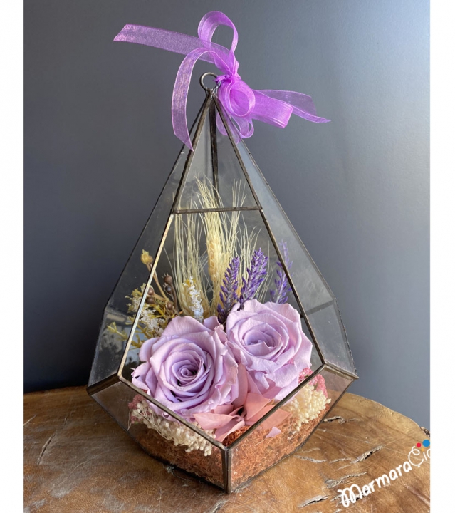 Prizma Camda Lila Solmayan Güller Teraryum 