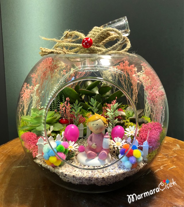 Bebek Çiçeği Bebek Hediyesi Bebekli Teraryum