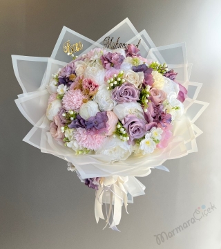 İsimli Özel Tasarım Yapay Nişan Buketi