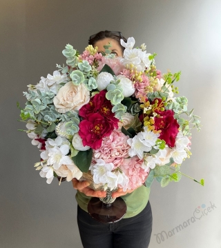 İtalyan Murano Vazoda Yapay Çiçek