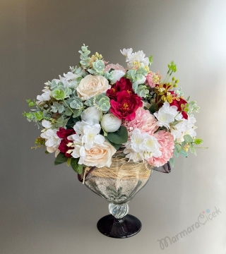 İtalyan Murano Vazoda Yapay Çiçek