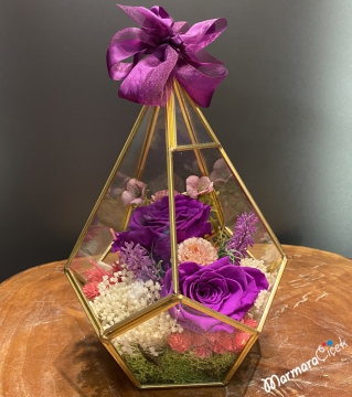 Prizma Camda Eflatun Solmayan Gül