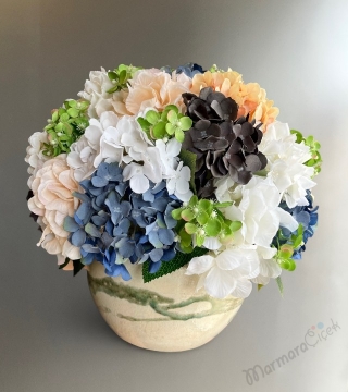 Seramik Saksıda Yapay Ortanca