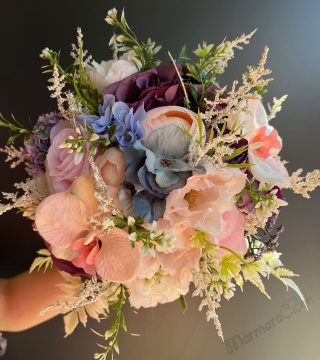 Yapay Kır Çiçekleri ve Orkide Gelin Buketi