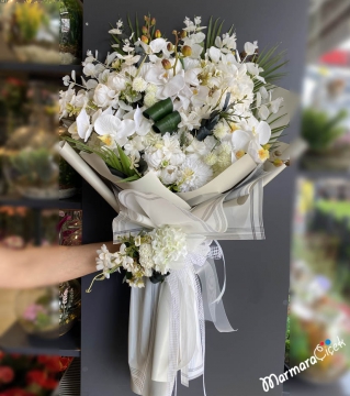 Yapay Orkideli Nişan Buketi